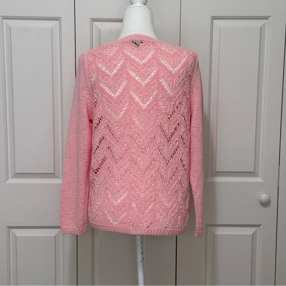 Talbots Scallop Pink Pointelle Crewneck Sweater LP Cotton Blend - Picture 14 of 16